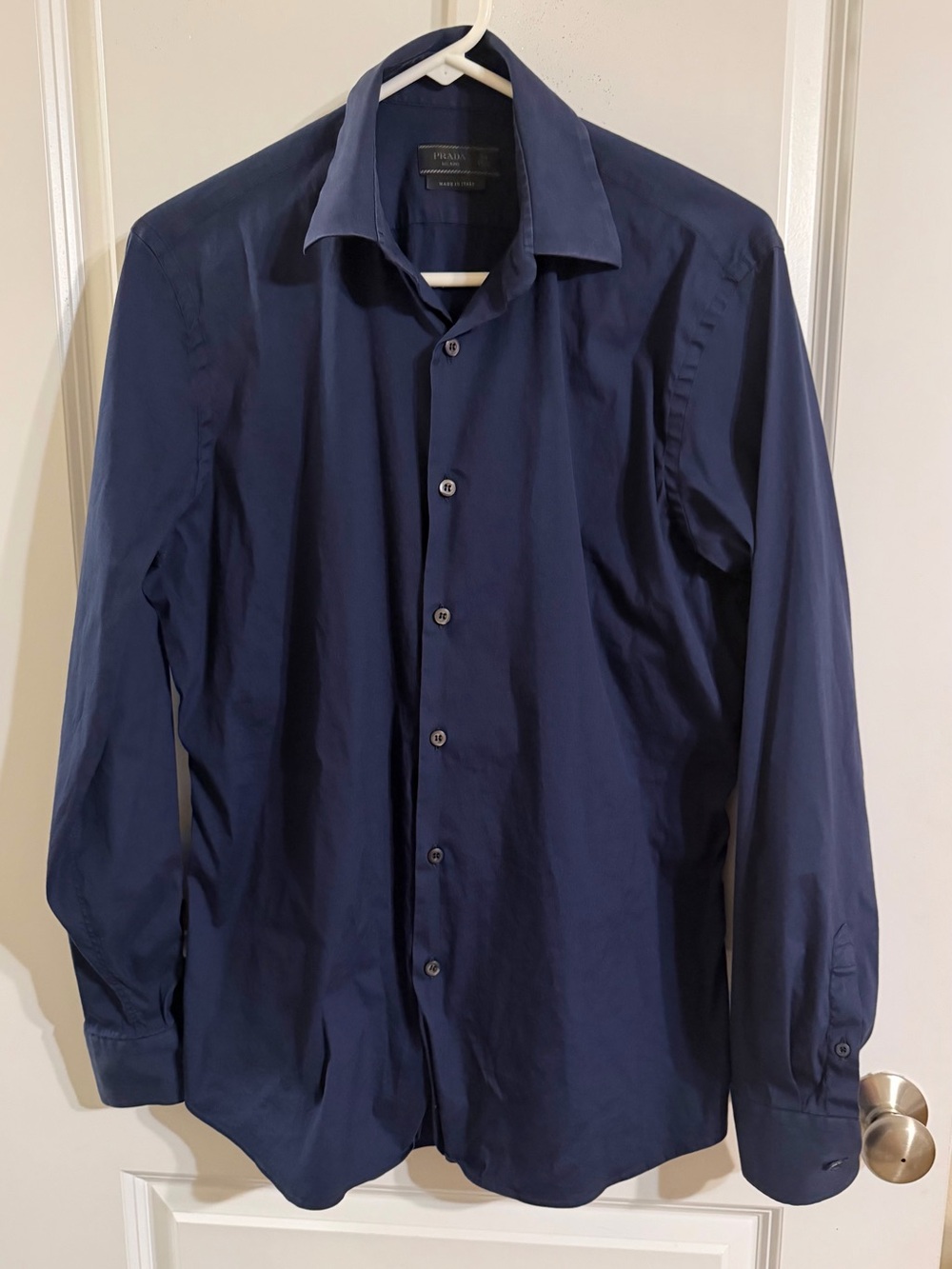 Prada Classic Men's Navy Dress Shirt 39 neck 15 1/2